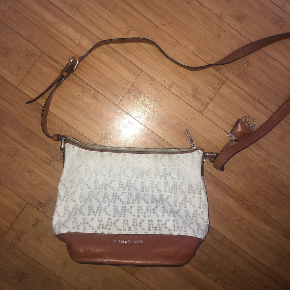 White and brown Michael Kors cross body purse